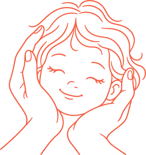 両手で子どもの顔をやさしく包んでいる線画